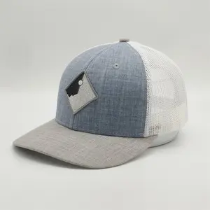 Verkauf von Adult Custom Plain Heather Grey Snapback Cap Gewebter Patch White Mesh Trucker Hut für die Sonne