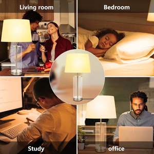 Modern Brass <b>Table</b> <b>Lamp</b> with <b>White</b> Fabric Drum <b>Shade</b>, Battery Powered LED, Warm <b>White</b> Light, 23-Inch, for Office, Home, Wedding - Product Image 5