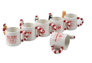 Taza de Cerámica Personalizada al por Mayor <span class=keywords><strong>con</strong></span> Diseño 3D de Personaje Navideño, Asa <span class=keywords><strong>con</strong></span> Rayas de Bastón de Caramelo, de Gres Ecológico - Product Image 6