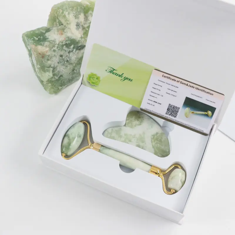 Nhãn Hiệu Riêng Chính Hãng Tự Nhiên Nephrite Mặt Xanh Ngọc Mặt Lăn Và Gua Sha Massager Set