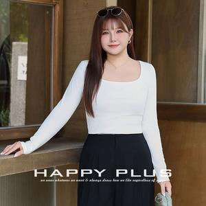 Happy Plus Square Neck <b>Long</b> Sleeve Knit Top Women's Base Layer Solid Color Plus Size <b>T</b>-<b>Shirt</b> N9028 - Product Image 1