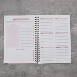 Pencetakan Kustom 2023 Pink Hardcover A5 Harian Mingguan Bulanan Organizer Harian Jurnal Perencana Agenda Spiral Notebook 48 Lembar