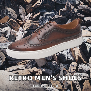 Sneakers da uomo alla moda retrò Top in pelle di vacchetta di grano e resistente <span class=keywords><strong>scarpe</strong></span> Casual rinforzate con cuciture leggere per l'estate autunnale - Product Image 3