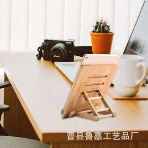 Bamboo Tablet <b>Stand</b> Adjustable Desktop Holder Natural Wood Color - Product Image 2