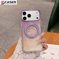 Coque de téléphone IMD transparente à paillettes avec support anneau rotatif à 360 degrés et support de couleur contrastante pour iPhone 15/16/17 Pro Pro Max