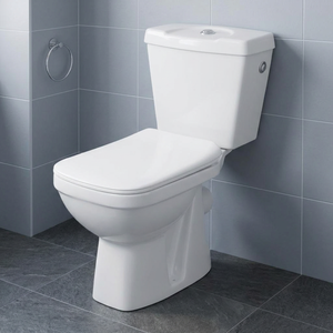 Inodoro de cerámica moderno de dos piezas con descarga a pared, blanco brillante, cuadrado, de porcelana, para baño. - Product Image 4