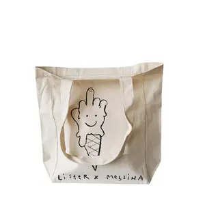 2024 Schlussverkauf Leinwandbeutel individuelles Logo Tote-Beutel beutel wiederverwendbar 100% Baumwolle Einkaufstasche Griff akzeptieren individuelles Logo Karikatur
