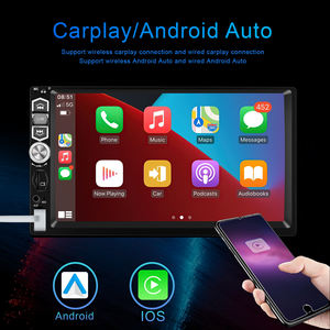 Lecteur MP5 de voiture Podofo Single Din 7'' <span class=keywords><strong>avec</strong></span> CarPlay sans fil, Android Auto, écran tactile, électronique automobile 7039B, USB, BT, FM <span class=keywords><strong>avec</strong></span> microphone - Product Image 2