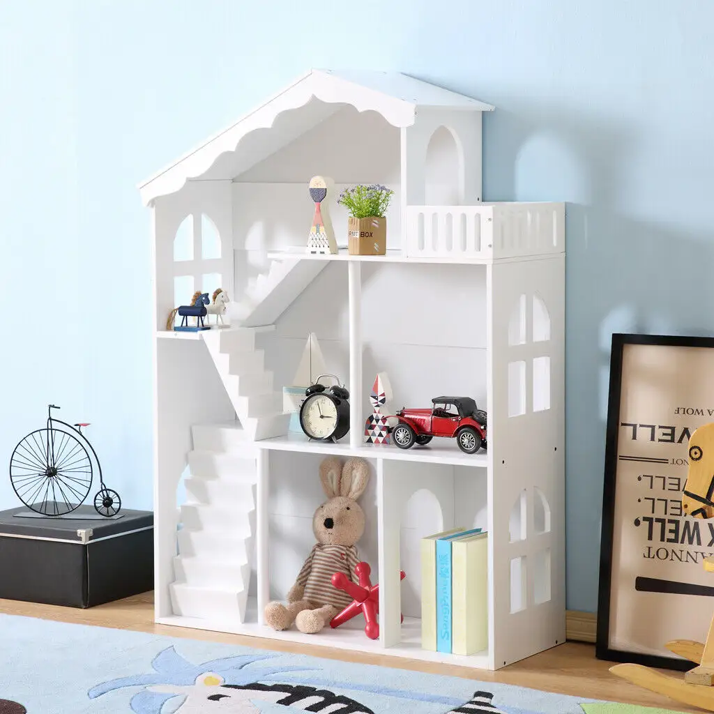 Fabrication de meubles de maison de poupée Maison de poupée blanche Jouets à trois étages Maison de poupée en bois dur Livres pour enfants