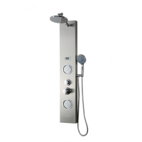 Panneau de douche rond pour salle de bain LANO, design moderne minimaliste à double poignée, en acier inoxydable brossé, thermostatique