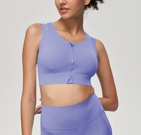 Women Elastic Comfortable Solid Color Ultimate Excel Front Zipper Sports Bra for Women