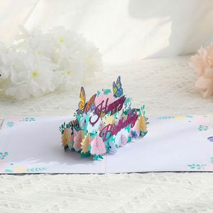 Carte de vœux 3D pop-up avec fleurs et papillons en papier découpés au laser pour anniversaire - Product Image 4