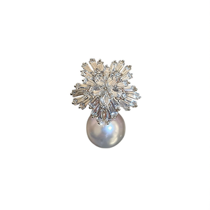 Boucles d'oreilles flocon de neige en or blanc avec imitation de perles et de cristaux pour femmes, bijoux de fête, Style romantique - Product Image 1