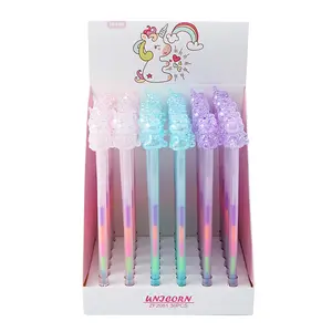 Best Selling Clear Cartoon Crystal Unicorn Gel Canetas De Tinta Com Cor Rainbow Refill Gel Pen Para Promoção E Presente