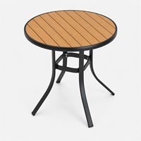 Table de bistrot extérieure ronde en métal noir européen antirouille avec plateau à lattes pour jardin, balcon et usage commercial