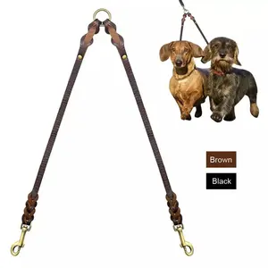 Two Way Braid No Tangle Coupler Triple Puppy Pet Lead Designers Chain PU Leather Dog Leash for Dog Training