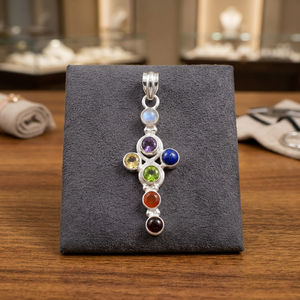 Colgante de Plata de Ley 925 Sólida con Engaste Clásico Hecho a Mano, Joyería de Piedras Preciosas Naturales Multicolores para Mujer - Product Image 2