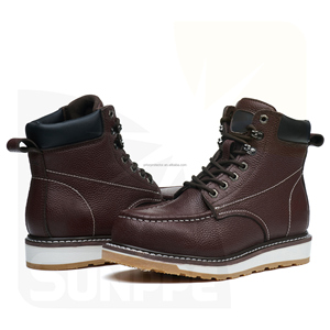 <span class=keywords><strong>Stivali</strong></span> di Sicurezza EN20345 <span class=keywords><strong>S3</strong></span> in Pelle Marrone-Rossa con Motivo Litchi, Modello Cowboy a Mezza Gamba con Suola Good Welt - Product Image 2