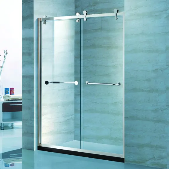 Vente de porte de douche droite sans cadre moderne en acier inoxydable avec roulettes pour salle de bain