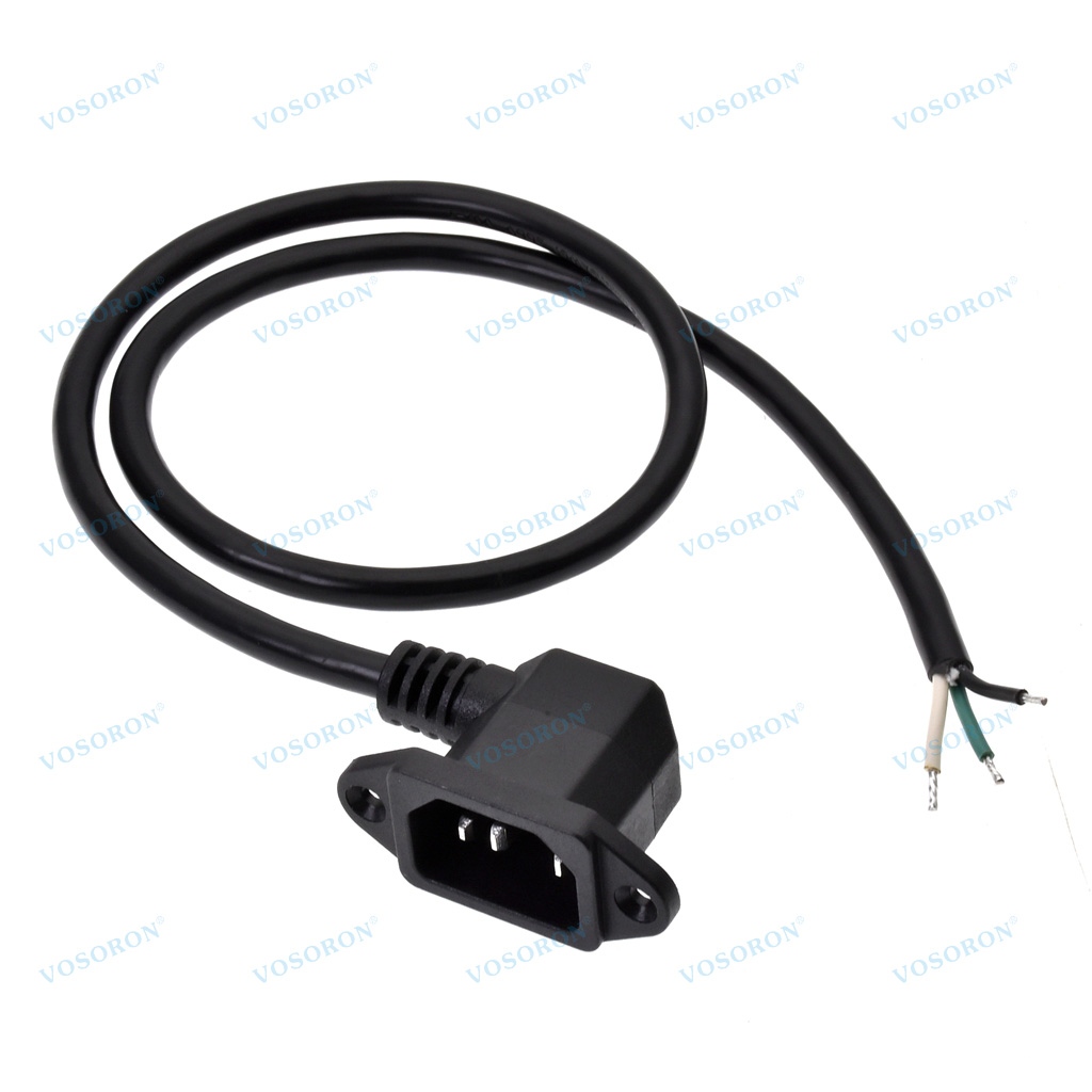 320 IEC C14 с винтовыми отверстиями, прямоугольная заглушка для голого конца провода, силовой кабель SVT 18AWG, 10A 250V, для индивидуальной установки