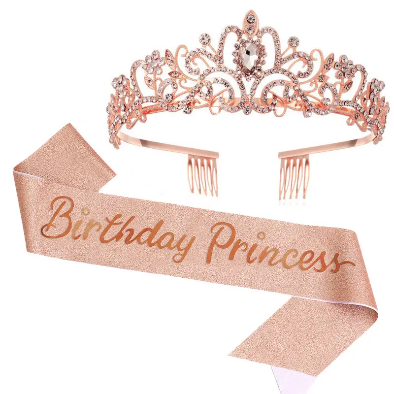 Wholesale Birthday Princess Sash Tiara Crystal Crown Birthday Girl Sash Party Favors Birthday Party Decorations