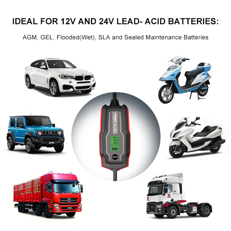 Charge rapide haute puissance Smart 6V 12V 4A réparation automatique STD, AGM, GEL, LFP, STD chargeur de batterie chargeur de batterie d'entretien de voiture