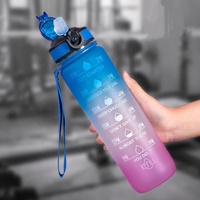 Bouteille de sport personnalisable avec logo, 1L (32oz), en PC, écologique, résistante à l'ébullition, unisexe, anti-fuite, sans BPA, avec marqueur de temps et paille, pour la gym et les voyages