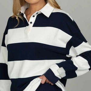 Custom Logo Blank Tennis <strong>Top</strong> 4-Button Placket Striped <strong>Golf</strong> Women's <strong>Top</strong> with Stand Collar Color Block <strong>Long</strong> <strong>Sleeve</strong> Polo <strong>Top</strong> - Product Image 2