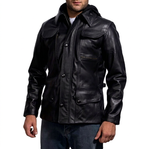 Veste en cuir véritable pour homme de haute qualité, coupe-vent et respirante, avec logo imprimé, pour l'hiver - Product Image 1