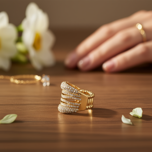 Anillo de Eternidad de Moda, Chapado en Oro de 18K, Incrustaciones de Diamantes de Imitación, Diseño Geométrico, Joyería para Mujer, Uso Diario, Anillo de Aleación - Product Image 2