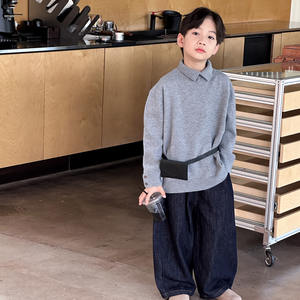 <span class=keywords><strong>Pull</strong></span> pour garçon, printemps automne 2026, style coréen, tricot de base, chemise en tricot pour enfants, col rabattable pour garçon - Product Image 6