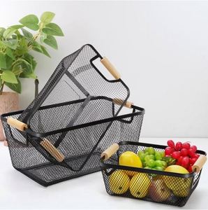 Portable Modern Rectangle Metal Garden Handle Storage Mesh <b>Wire</b> <b>Basket</b> for Kitchen Pantry Picnic - Product Image 6