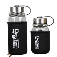 Bouteille d'eau de sport en verre borosilicate épais à large ouverture, 1000 ml, logo personnalisé, pas cher, avec manchon