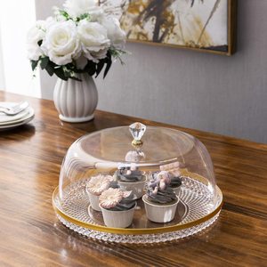 30,48 cm Grado Alimenticio transparente de acrílico/pastel/tarta de bandeja de postres con diamante borde con campana cubierta de cúpula - Product Image 6