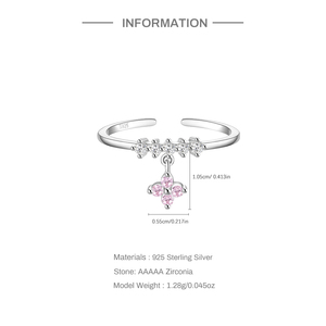 CANNER Nuevo Anillo con Colgante de Flor para Niñas, Plata 925, Zirconia Rosa, Ajustable, Regalo para Mujeres - Product Image 6