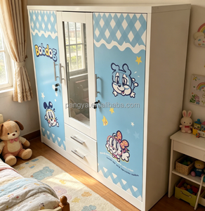 Armoire Moderne Autoportante Anti-Poussière pour Enfants avec Portes Coulissantes Décoratives, Meuble de Rangement en Acier pour Balcon, Chambre, <span class=keywords><strong>Vêtements</strong></span> <span class=keywords><strong>et</strong></span> Jouets - Product Image 3