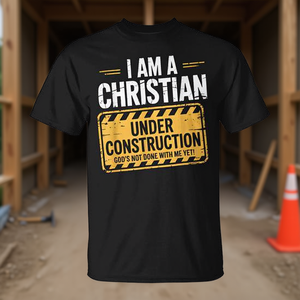 Camiseta Christian Under Construction, divertida y espiritual, con la frase God Not Done Yet, para hombre, color negro, talla grande - Product Image 3