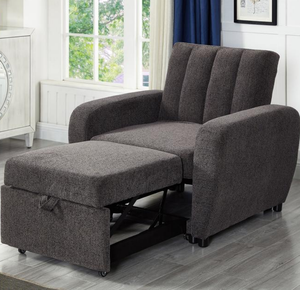 Modern Dark Brown Single Chair Sofa Bed Channel-Tufted Pull-Out <strong>Sleeper</strong> with Casters for Living Room Hotel Bedroom - Product Image 3