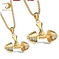 Bijoux de fitness en acier inoxydable plaqué or en gros Pendentif haltère de musculation inspirant