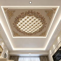 Papier peint de plafond personnalisé, Murale de plafond européenne en relief doré, Décoration de plafond de villa de luxe, Photo murale pour toit