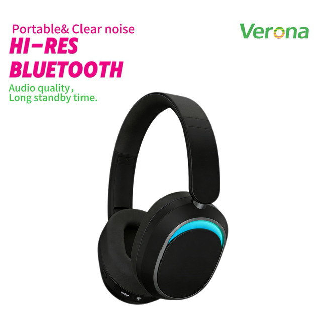 Black Over-Ear ANC Waterproof for 5.4 Headphones 20+ Hours Battery Life Single Color LED Light HiFi Stereo Bass Boost