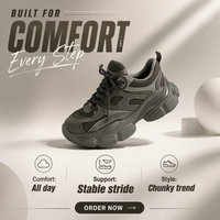 Baskets Chunky Noires de Niche en Gros, Nouvelle Collection Printemps/Été, Chaussures de Sport Décontractées Légères à Semelle Épaisse Polyvalentes pour Étudiants