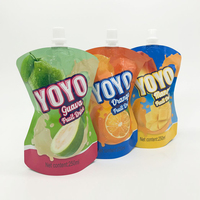 Staande drinkzak met tuit voor mangosap, fruitdrank, voedselveilig, op maat gemaakt, lekvrij, plastic zakken met tuit voor vloeistoffen