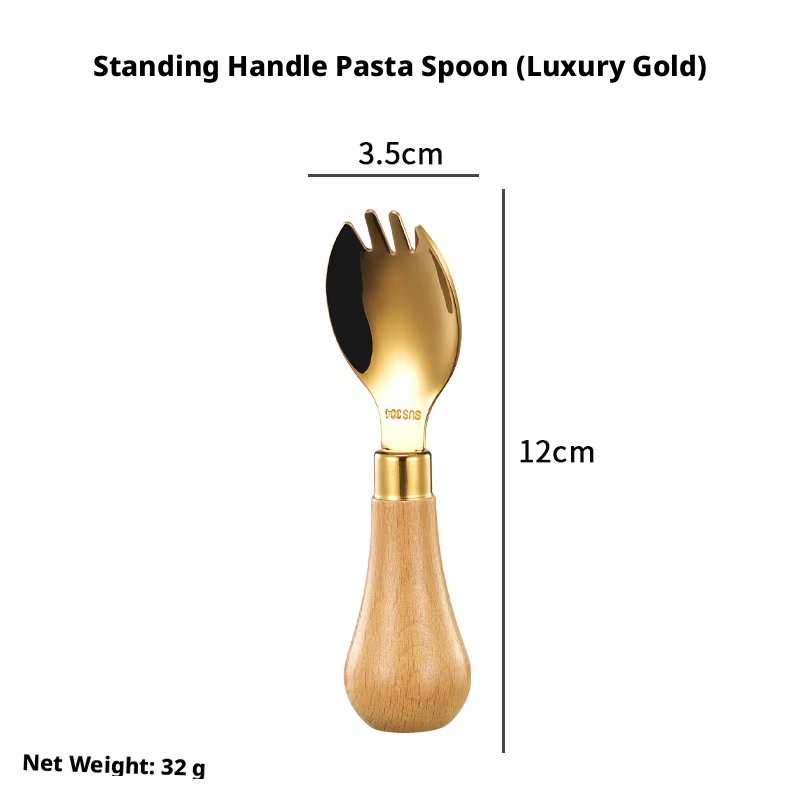 Spoon with handle for pasta-luxury gold
