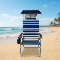 Chaise de plage pliable confortable avec cadre en aluminium, auvent pare-soleil, poche de rangement et porte-gobelet, chaise de camping et de jardin