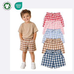 Shorts d'été pour bébé en coton biologique 100% certifié GOTS, à carreaux, <span class=keywords><strong>pantalon</strong></span> de plage pour enfants, de 6 <span class=keywords><strong>mois</strong></span> à 6 ans - Product Image 1