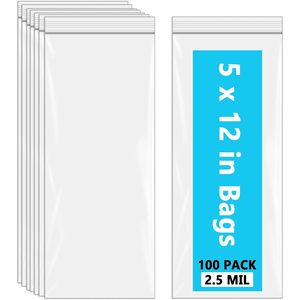 Clear <b>Plastic</b> Zipper <b>Bags</b> 5x12 Inch 2.5 Mil Leak Proof Food <b>Storage</b> Multipurpose <b>Bag</b> Pack Of 100 - Product Image 2