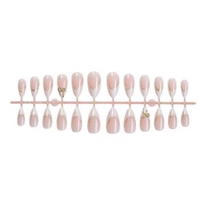 <span class=keywords><strong>Unghie</strong></span> Finte Francesi a Mandorla all'Ingrosso per Signore, 24 Pezzi, Manicure Press-on con Bordi Dorati, <span class=keywords><strong>Unghie</strong></span> Artificiali - Product Image 5