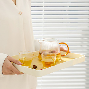 Rectangular Serving Tray Wood Grain Off White Tea Set Holder Home Kitchen Fruit Plate Elegant Design - Product Image 4