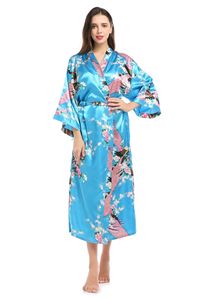 Abito <span class=keywords><strong>Kimono</strong></span> da <span class=keywords><strong>donna</strong></span> abiti lunghi con camicia da notte <span class=keywords><strong>Kimono</strong></span> stampata in pavone e fiori - Product Image 2